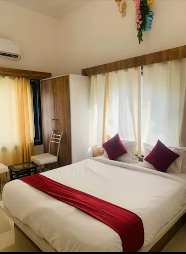 Room with wooden wardrobe